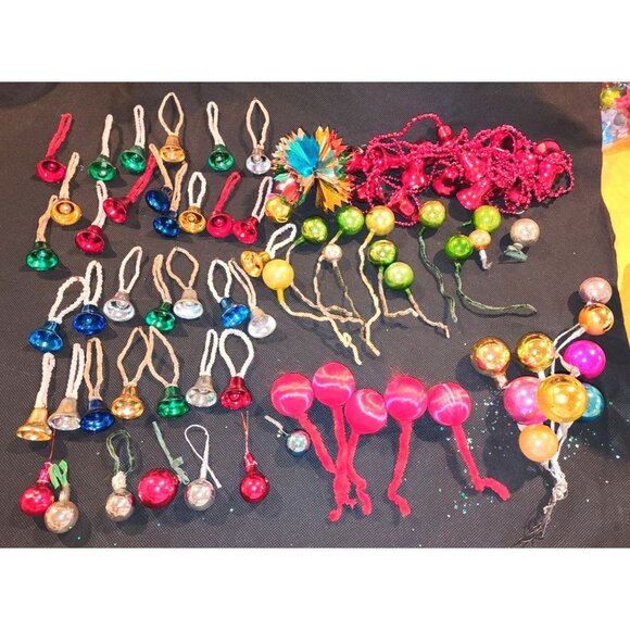 61 Mini Vintage Christmas Ornaments Bells Balls Wreath Mcm